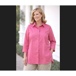 Foxcroft Appleseeds Shirt 18 Shaped Pink Wrinkle Free Button Up 3/4 Sleeve Work